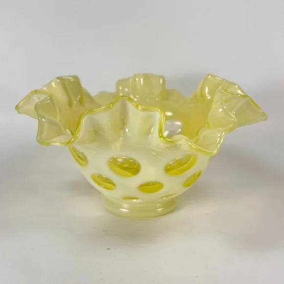 Fenton | Accents | Vtg Fenton Coin Dot Bowl Topaz Opalescent